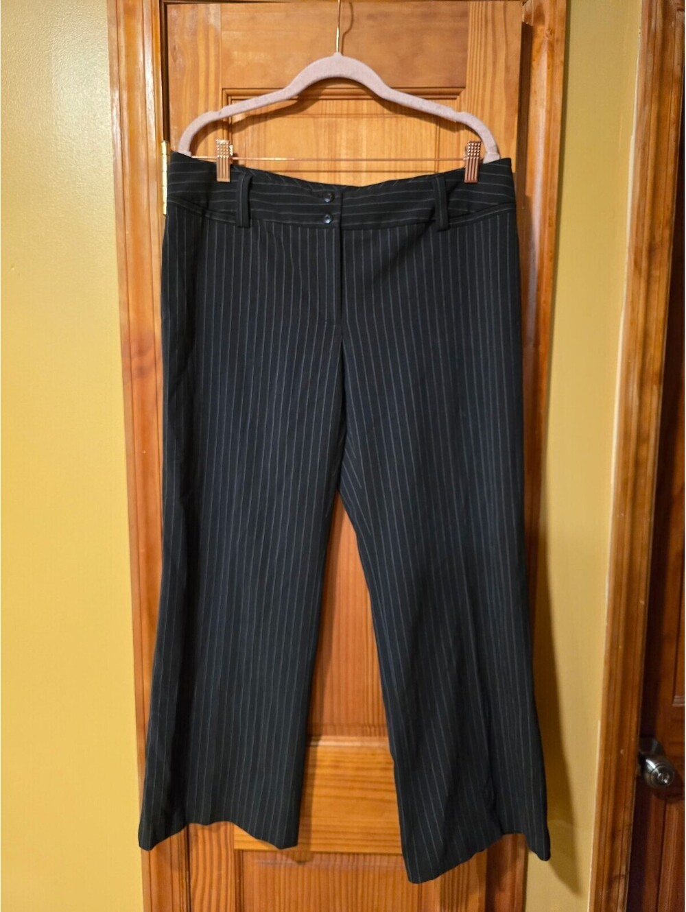 AB Studio Dress Pants Women 12 Black Striped Ciffed Wide Leg
